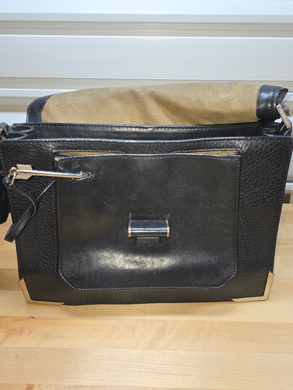 Mackage Keeley Black Leather Crossbody Bag Arrow Hardware Top Handle Satchel